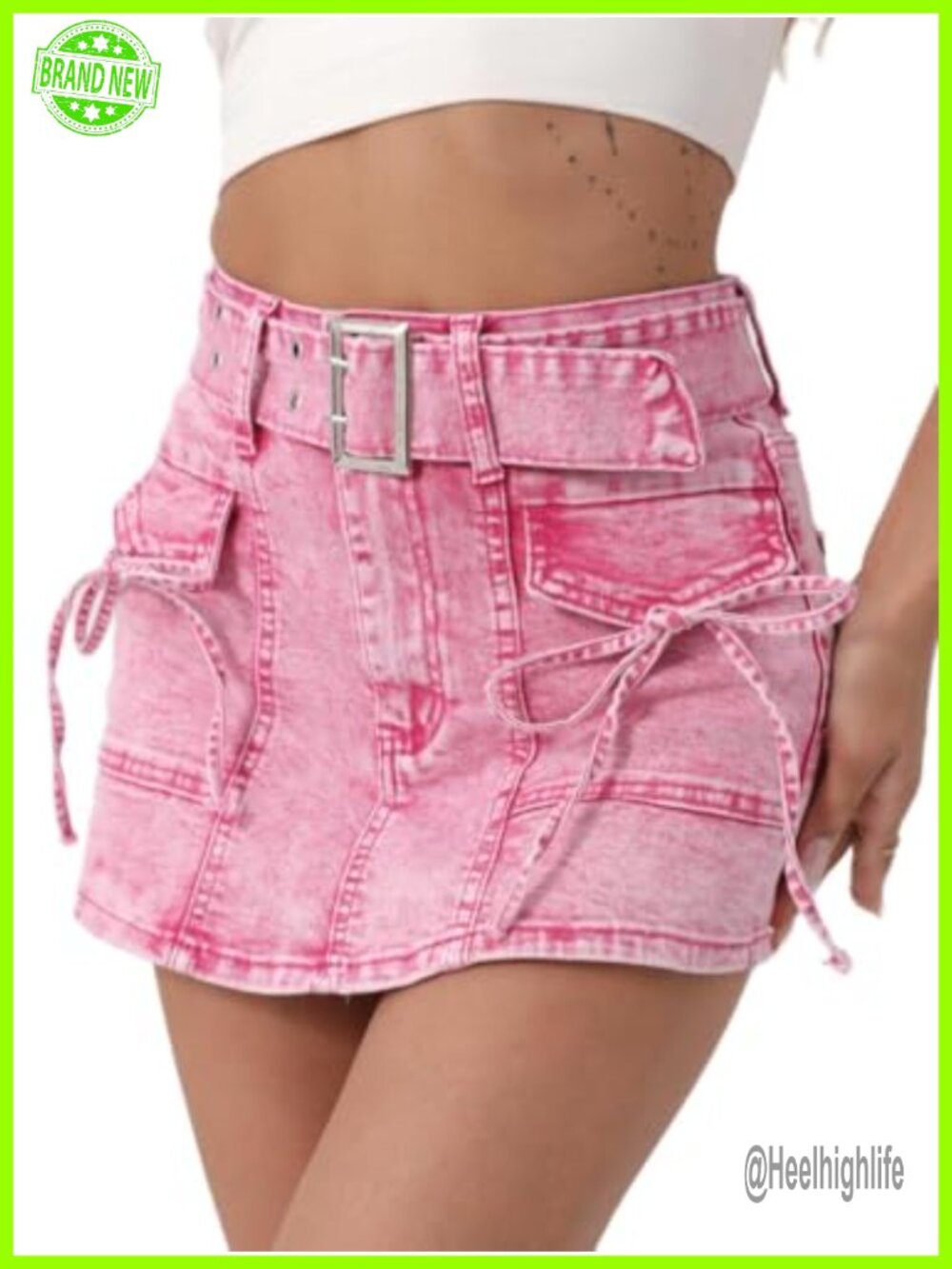 High Waisted Denim Skort with Belt Stretch Jean Shorts Skort
